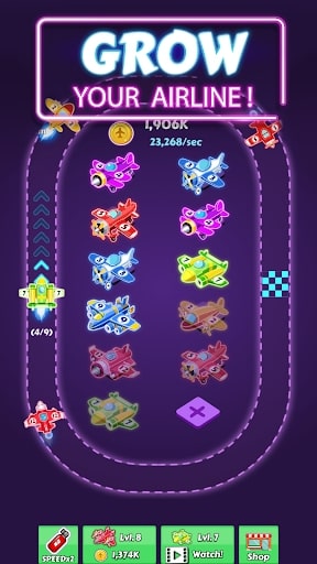 Merge Planes Neon Game Idle GAMEHAYVL